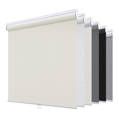 "Sunoff Blackout Roller Shades Blinds Cordless for Windows Pull Down Room Darkening Door Blinds with Thermal Insulated Easy to Install for Living Room,Bedroom,Home,Office Bathroom Beige 27"" W x 72"" H"
