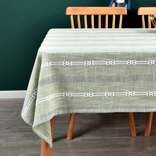 Yofori Heavy Duty Cotton Linen Table Cloth for Rectangle Table Sage Green Rectangular Farmhouse Vintage Tablecloth Washable Rustic Table Cover (Sage Green, Rectangle, 52''x 86'', 6-8 Seats)