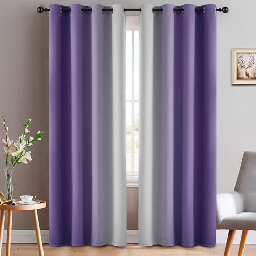 Yakamok Ombre Curtains, Light Blocking Curtains, Room Darkening, Eyelet Curtains for Bedroom, Lavender Purple, 52 x 84 inches, 2 Panels