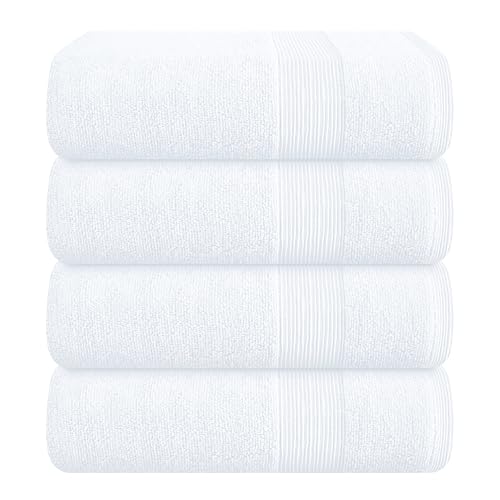 Elvana Home 4 Pack Bath Towel Set 27x54, 100% Ring Spun Cotton, Ultra Soft Highly Absorbent Machine Washable Hotel Spa Quality Bath Towels for Bathroom, 4 Bath Towels - White