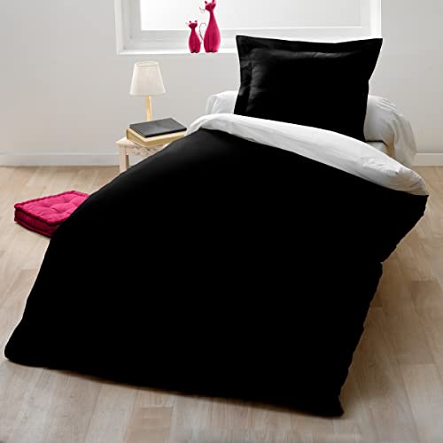 Home Passion 60004 Linen Duvet Cover 140 x 200 cm 57 Yarns Cotton Black/White Pack of 2