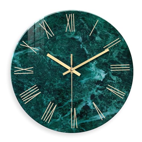 Constantplanet Teal Glass Wall Clock Battery Operated 16 Inch - Modern Clock for Living Room Decor Large Wall Clock Silent
