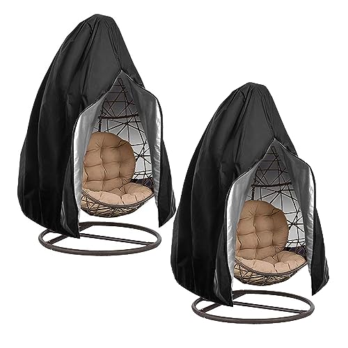 Upgraded Patio Hanging Chair Cover with Zipper Waterproof, Weatherproof Strong and Windproof, Black, 190 x 114 cm, 2 pcs.