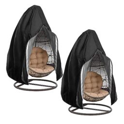 Upgraded Patio Hanging Chair Cover with Zipper Waterproof, Weatherproof Strong and Windproof, Black, 190 x 114 cm, 2 pcs.
