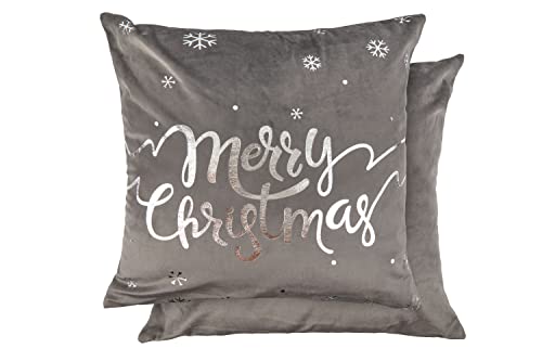 Emma Barclay Merry Christmas - Soft Plush Velvet Cushion Cover with Foil Print in Grey - 17x17 (43x43cm)
