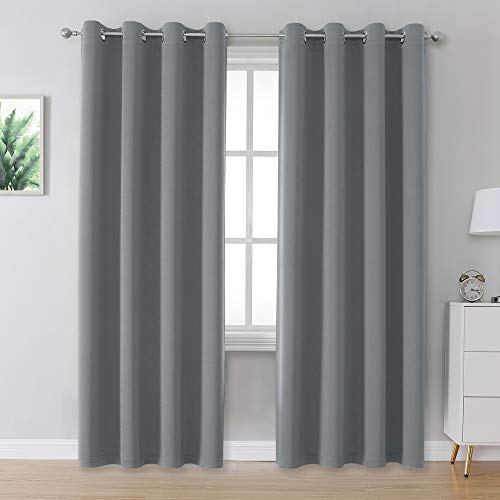 DUALIFE Grey Blackout Curtains for Bedroom 96 inches Long 2 Panels Grommet Window Treatment Thermal Insulated Room Darkening Window Panels Drapes for Living Room 52x96 inch Length