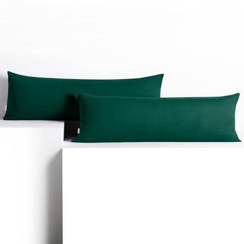DecoKing 2 Pillowcases 40 x 200 cm Jersey 100% Combed Cotton Zip Bottle Green Amber