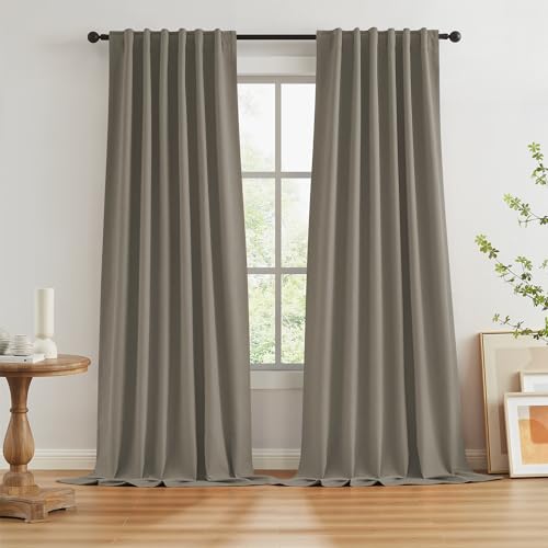 KEQIAOSUOCAI Extra Long Blackout Curtains 132 Inches Long 11 ft for High Ceiling Living Room Back Tab Rod Pocket Hook Belt Pleated Look Thick Vertical 2 Story Drapes 50 Wide 2 Panels, Taupe