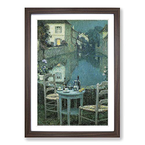 Henri Le Sidaner Table for Two Framed Print - A2 Walnut Framed Wall Art - Ready to Hang - Modern Nature Picture - Living Room Bedroom Lounge Office