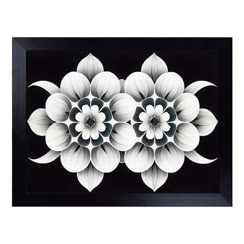 Lap Tray with Bean Bag Cushion, Soulful Modern Flowers Abstract - Handmade in the UK, Raised Wooden Edge, Padded Cushion, Heat-Resistant Wipe-Clean Surface, for Meals, Laptops and Crafts