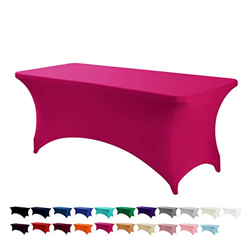 Peomeise 2PCS 6FT Spandex Table Cover Rectangular Stretch Spandex Tablecloth (Fuchsia,6FT)