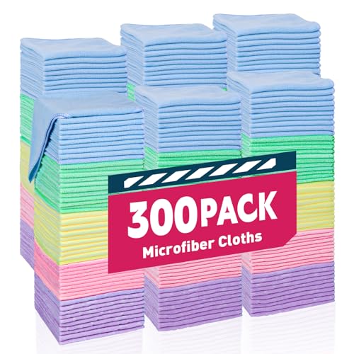 TEAWOO Microfiber Towels-300 Pack, Cars & Home, 5 Colors, 12x12 inches