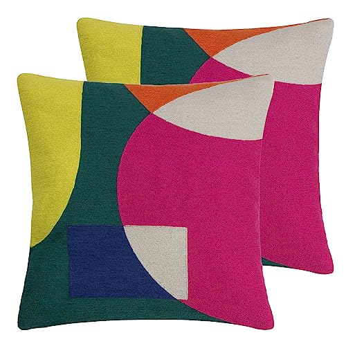 furn. Anjo Embroidered Feather Filled Cushion - Twin Pack, Green/Multicolour, 45 x 45cm