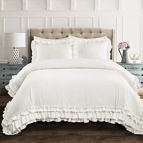 Lush Decor - Comforter Set, Luxurious Bedding with Matching Shams, Ruffle Lace Design, Shabby Chic Room Decor (Ella White, Full/Queen)