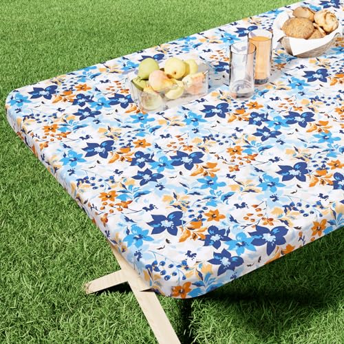 "Homing Rectangle Printed Fabric Tablecloth, Elastic Fitted Table Cloth for 6 Foot Table, Washable Polyester Table Cover for Outdoor, Picnic, Camping and Indoor, (Blooming Flowers, 30"" x 72"")"