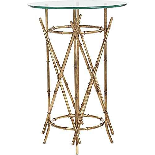SAFAVIEH Modern Accent Table with Iron Legs, in Gold and Clear, 45 X 45 X 65.27