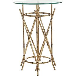 SAFAVIEH Modern Accent Table with Iron Legs, in Gold and Clear, 45 X 45 X 65.27