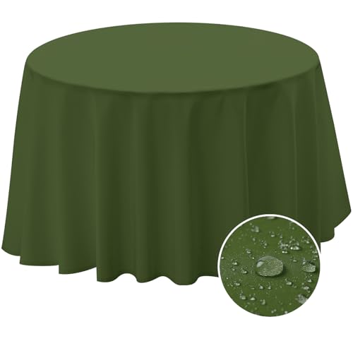 BYDOLL Table Cloth 60 Inch Round Tablecloth Fits Max50 Inch Diameter Table Top,Green Polyester Washable Wrinkle-Free Spillproof Tablecloth for Party Patio Cover
