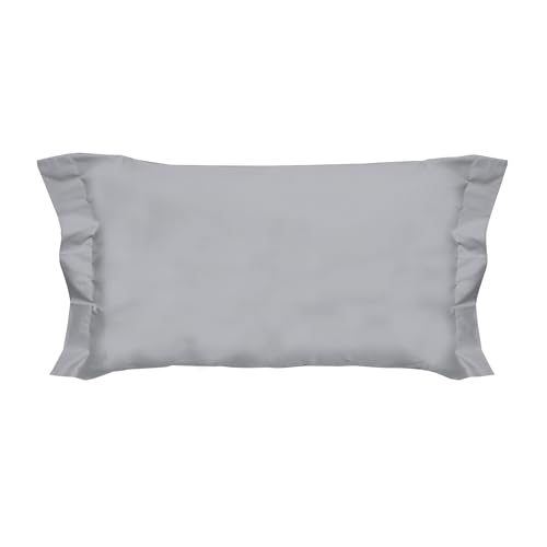 PENSIERI DELICATI Pair of Pillowcases 52 x 82 cm with Two Shuttlecocks Finish in Plain Colour, Made of 100% Cotton, Made in Italy, Grey