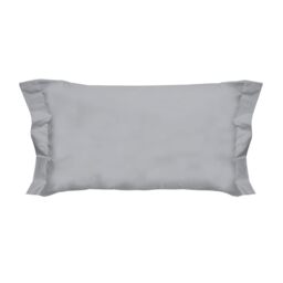 PENSIERI DELICATI Pair of Pillowcases 52 x 82 cm with Two Shuttlecocks Finish in Plain Colour, Made of 100% Cotton, Made in Italy, Grey