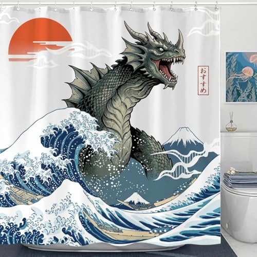 Wegklazax Japanese Monster 72x72 Inches Shower Curtain, Bathroom Curtain Decor Set with 12 Hooks
