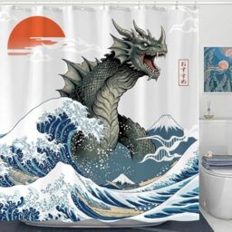 Wegklazax Japanese Monster 72x72 Inches Shower Curtain, Bathroom Curtain Decor Set with 12 Hooks
