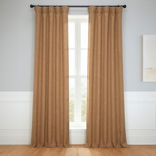 HPD Half Price Drapes Faux Linen Room Darkening Curtains - 108 Inches Long Luxury Linen Curtains for Bedroom & Living Room (1 Panel), 50W X 108L, Butterscotch