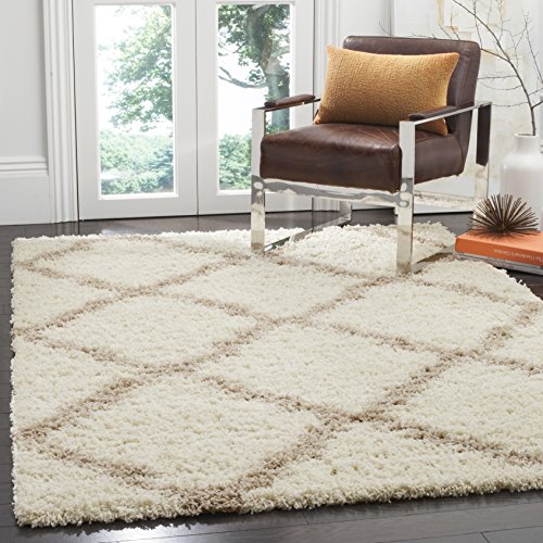 Safavieh Shaggy Indoor Woven Rectangle Area Rug, Dallas Shag Collection, SGD257, in Ivory / Beige, 91 X 152 cm for Living Room, Bedroom or Any Indoor Space