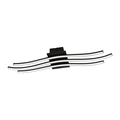 EGLO Roncade 1 LED Ceiling Light, 3-Bulb Wall Lamp, Ceiling Light Made of Aluminium, Steel in Black and Plastic in White, Living Room Lamp, Warm White, L 65 cm