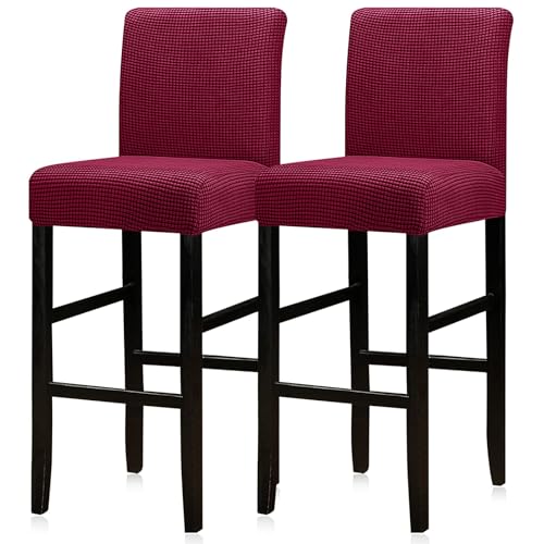 Lellen Stretch Bar Stool Covers 2PCS, Pub Chair Slipcover Counter Height Side Chair Cover with Elastic Band, 76Wine
