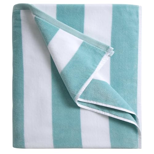 LULUHOME Plush Oversized Beach Towel - Fluffy Cotton 36 x 70 Inch Mystical Blue Striped Pool Towel, Large Summer Swimming Cabana Towel