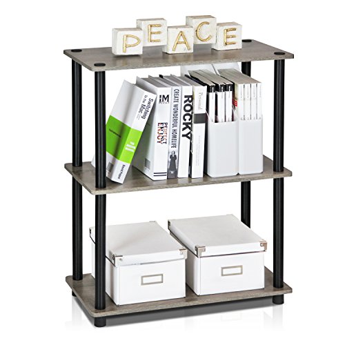 Furinno TURN-N-TUBE Storage Shelves, 3-Tier Book Shelf, Corner Shelf, Toolless Open Shelves, for Organization and Storage, Living Room, Garage, Home Office, French Oak