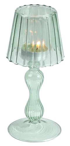 Gurfuy Desk Lamp Shaped Glass Candle Holder - Glass Hurricane Candleholder Crystal Decorative Candle Stand for Table Wedding Dinning Centerpieces Party Supplies Decor DarkGreen