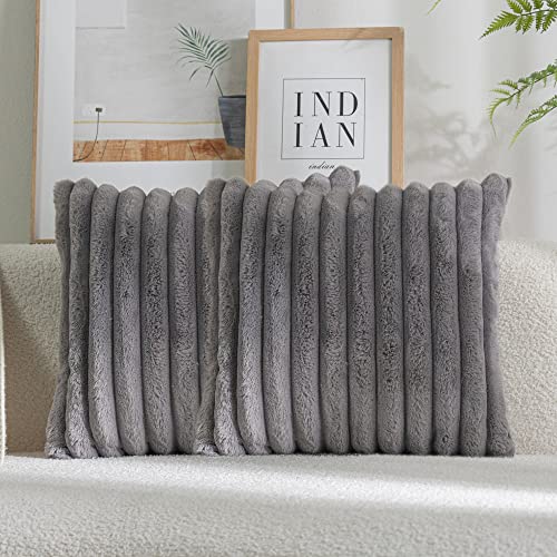 DEELAND Pack of 2,Double-Sided Faux Fur Plush Decorative Throw Pillow Covers Fuzzy Striped Soft Pillowcase Cushion Covers for Sofa Couch Bedroom