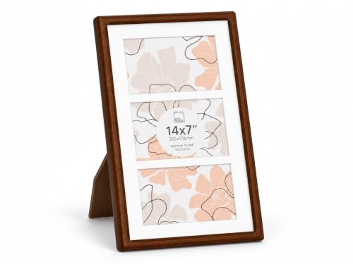 "Inov8 Framing Solid Wood Picture Photo Frame Walnut 7x14"" (18 x 36 cm) with Rounded Internal Corners and 3x 6x4"" Mount - 19mm Wide Frame Moulding"