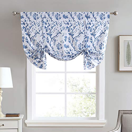 "Laura Ashley Home Stylish Floral Print Valance Curtain, Chic Decorative Window Treatment for Home Décor, Cotton, Blue, 50"" x 18"""