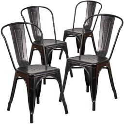 Flash Furniture Luke Commercial Grade 4 Pack Black-Antique Gold Metal Indoor-Outdoor Stackable Chair