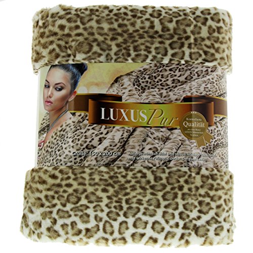 Gözze - Throw/Blanket, Edle Felloptik, Snow Leopard Design, 150 x 200 cm - White/Brown