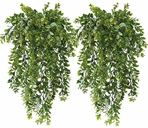 Artificial Hanging Vine Plants, Plastic Leaves Vines Fake Ivy Plant UV Resistant Greenery Faux Foliage Flowers Decor Home Indoor Outdoor Garden Door Wall Wedding Party Decoration Green 4 Pack
