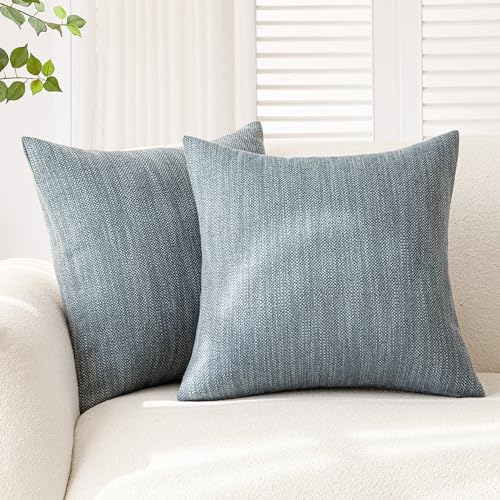 Foindtower Set of 2 Decorative Textured Burlap Linen Throw Pillow Covers Farmhouse Boho Cushion Cover Solid Accent Pillowcase for Couch Sofa Bed Living Room Home Decor, 22??22 Inch,Blue Gray