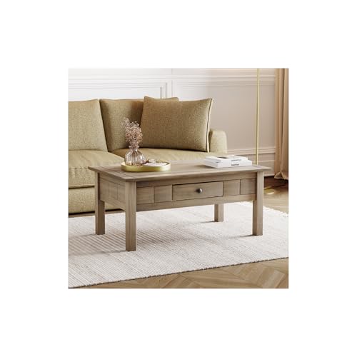 Vida Designs Panama Coffee Table 1 Drawer, Natural Oak Solid Rustic Living Room Furniture