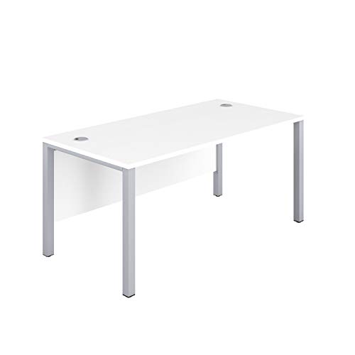 Office Hippo Heavy Duty Rectangular Goalpost Desk, Home Office Table With Integrated Cable Ports, PC Desk For Work or Home, 5 Yr Warranty, MFC - White Top, Silver Legs, 120cm x 80cm