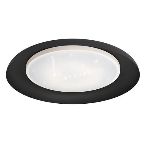 Eglo Crystal Flush Ceiling Light Penjamo, LED Lighting Made of Black Metal and White Plastic, Warm White Living Room, Bedroom and Hallway lamp