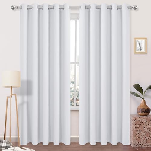 DWCN Greyish White Curtains 84 Inches Long, 60W Room Darkening Thermal Light Blocking Curtain for Bedroom/Living Room - W60 x L84, Set of 2 Panels