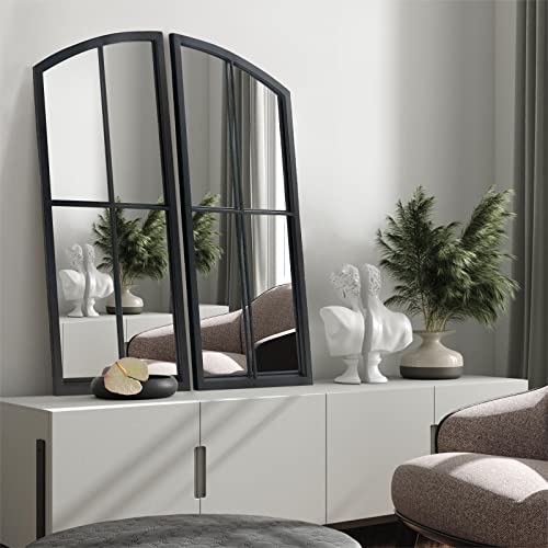 "OUSHUAI Black Arch Mirror,Window Pane Wall Decor,Farmhouse Wall Mirrors with Iron Frame for Entryway,Hallway,Living Room,Fireplace.2-Pack 26.4""X13.4"""
