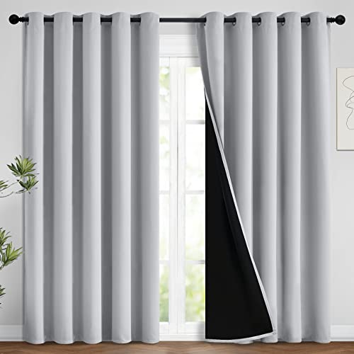 Yakamok 100% Blackout Lined Panels, Room Darkening Thermal Insulated Blackout Curtains for Bedroom, Heat Blocking Drapes for Living Room(62Wx84L, Light Grey, 2 Panels) (PART-YBWGS256284)