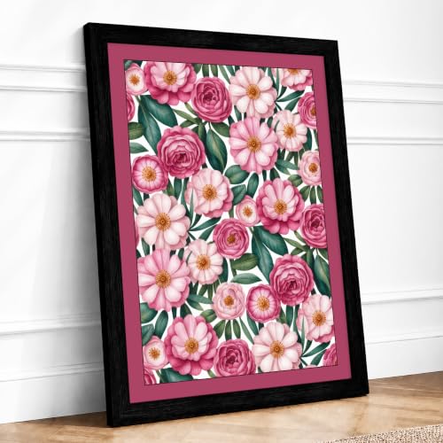 Victorian Floral Tapestry Botanical Framed Wall Art Print A4 Black