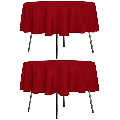 sancua 2 Pack Round Tablecloth 60 Inch Red, Stain and Wrinkle Resistant Table Cloth - Washable Polyester Table Cover for Dining Tables, Buffet Parties and Camping