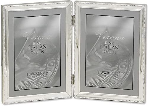 Lawrence Frames Verona Collection 5 x 7-Inch Metal Silver Hinged Double Picture Frame with Beads (11657D)