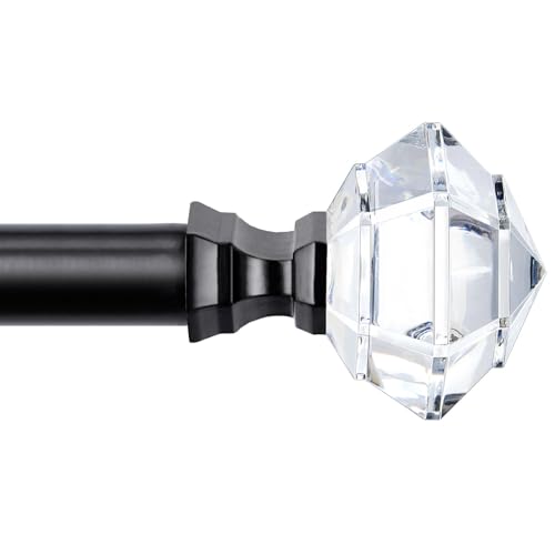 TONIAL Curtain Rods 32 to 58 Inch(2.6 to 4.8ft), Telescoping Splicing 3/4 Single Rods for Windows Decorative Drapery Rod with Acrylic Diamond Finial, Black